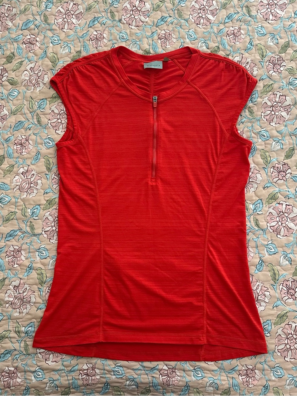 Athleta Red Zip-Front Cap Sleeve Women’s Activewear Athletic Top